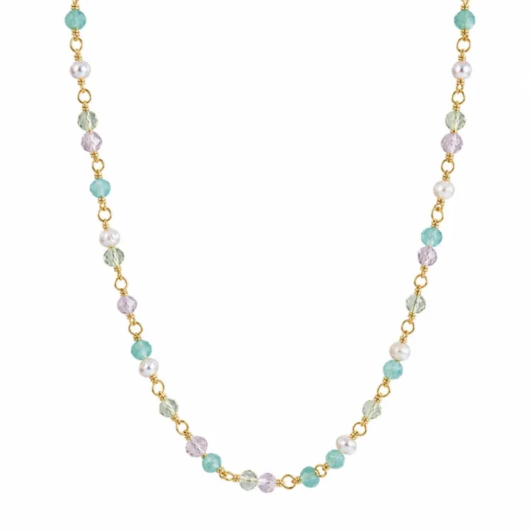 multifärgat halsband i förgyllt silver - Loom Stones