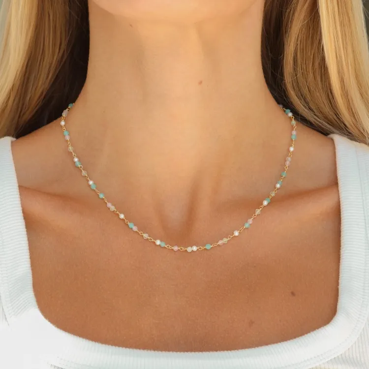 multifärgat halsband i förgyllt silver - Loom Stones