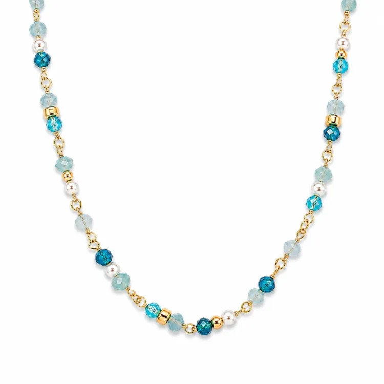 blå kristal halsband i förgyllt silver - Loom Stones