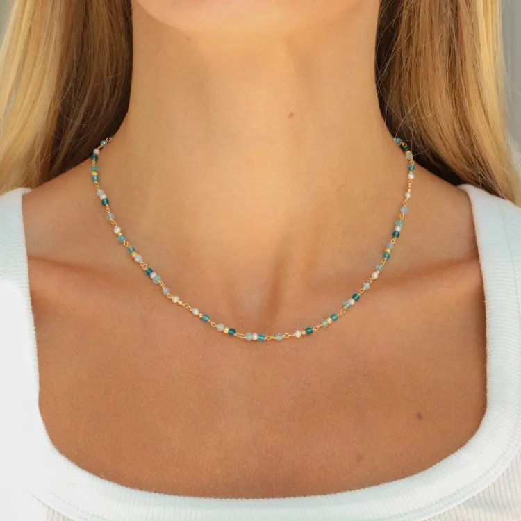 blå kristal halsband i förgyllt silver - Loom Stones