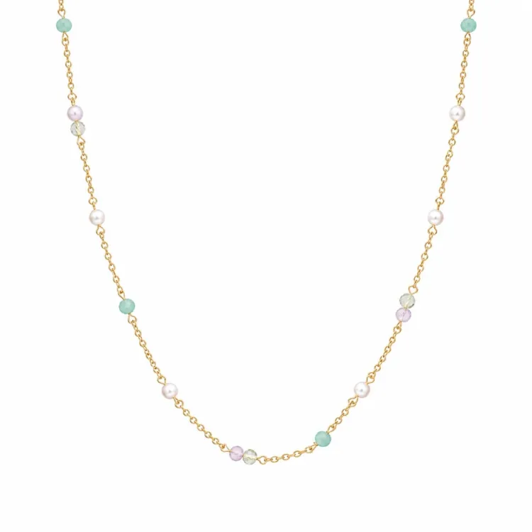 multifärgat halsband i förgyllt silver - Loom Stones