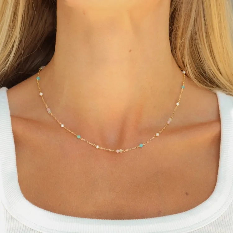 multifärgat halsband i förgyllt silver - Loom Stones