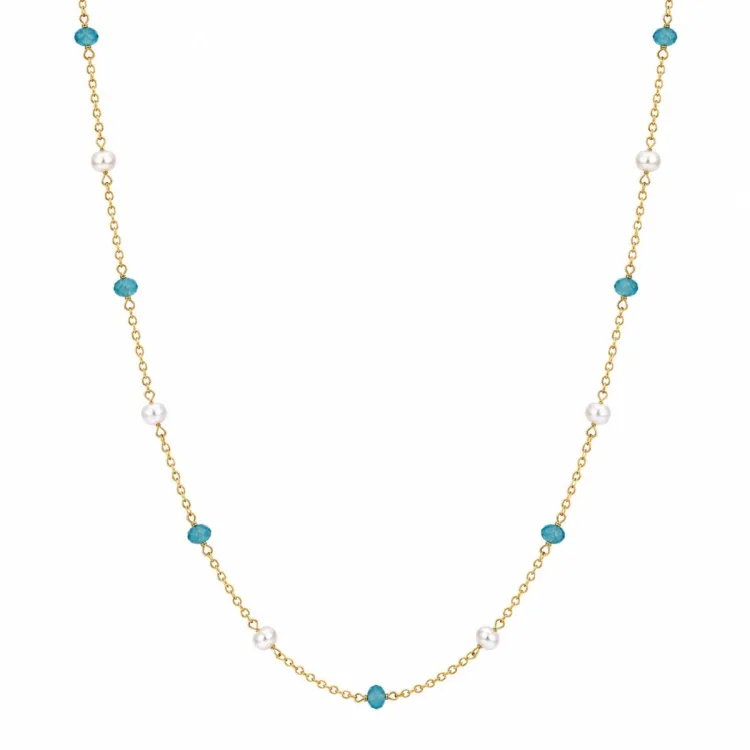 blå halsband i förgyllt silver - Loom Stones