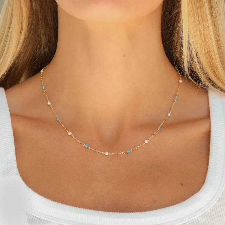 blå halsband i förgyllt silver - Loom Stones