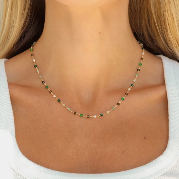 grön halsband i förgyllt silver - Loom Stones