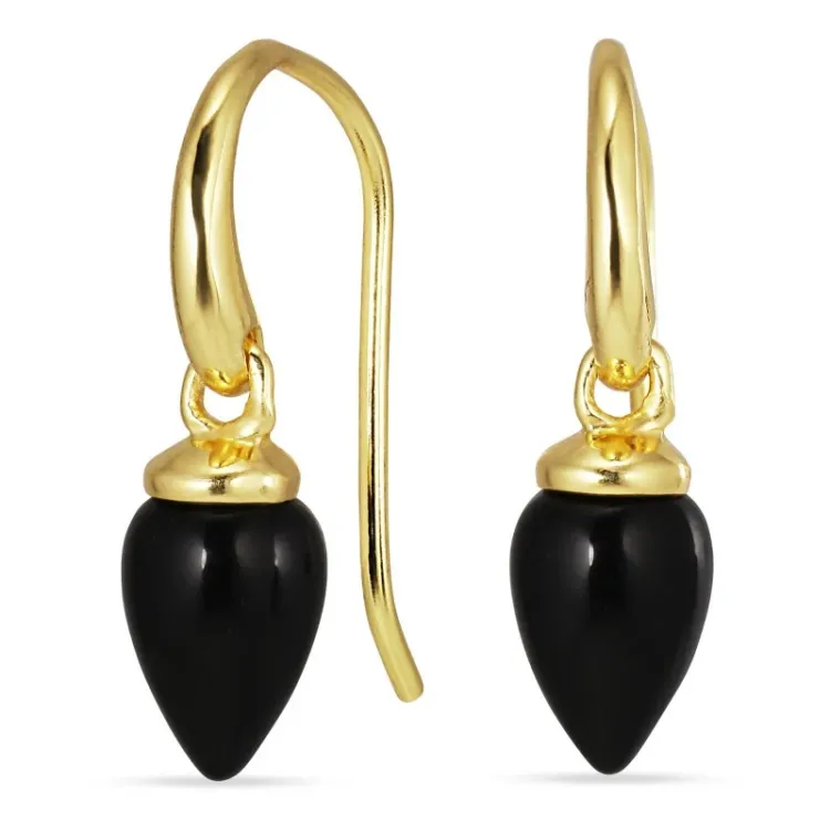 svart onyx örhängen i förgyllt silver - Loom Stones