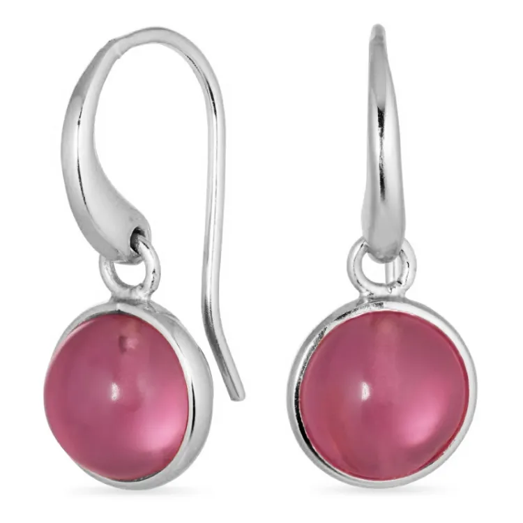 runda rosa kristal örhängen i försilvrad mässing - Loom Stones