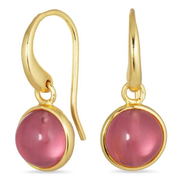 runda rosa kristal örhängen i förgylld mässing - Loom Stones