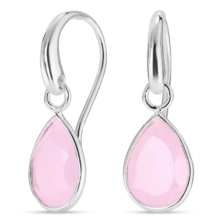 droppe rosa krystal örhängen i försilvrad mässing - Loom Stones