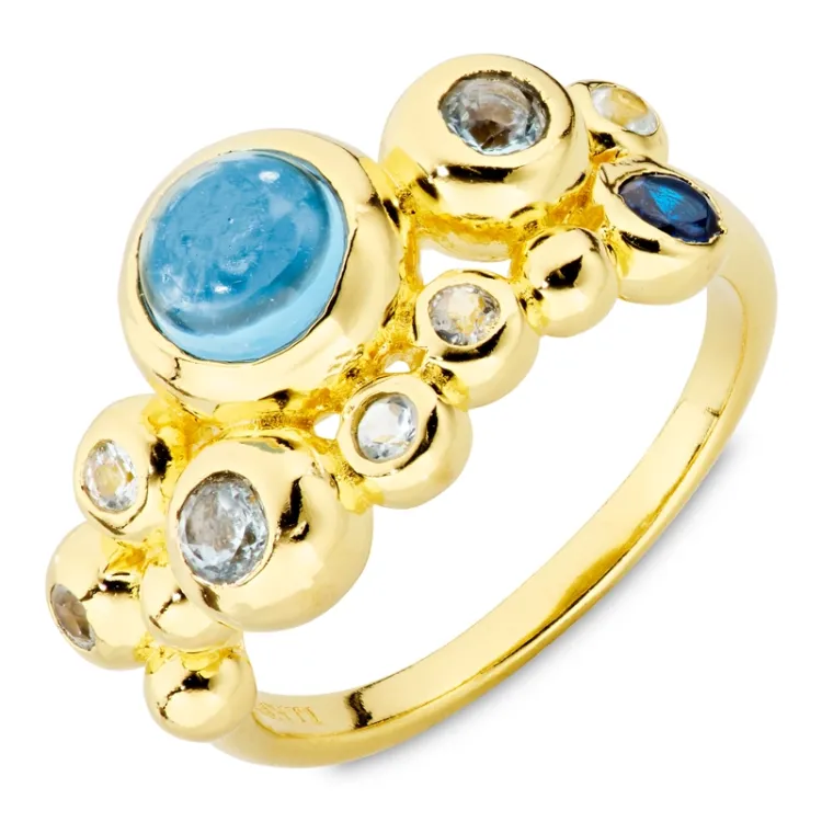 blå ring i förgylld mässing - Bubbly Twist