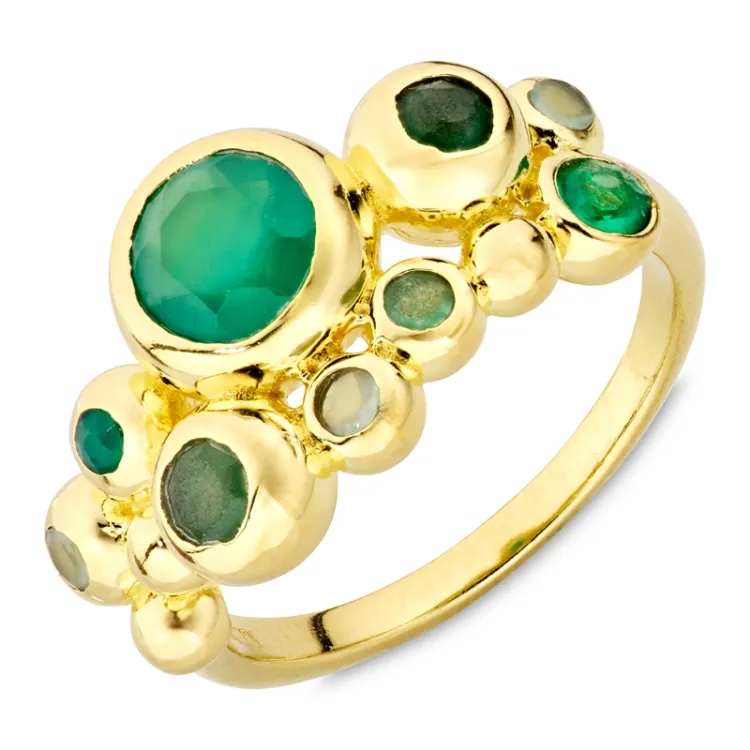 grön ring i förgylld mässing - Bubbly Twist