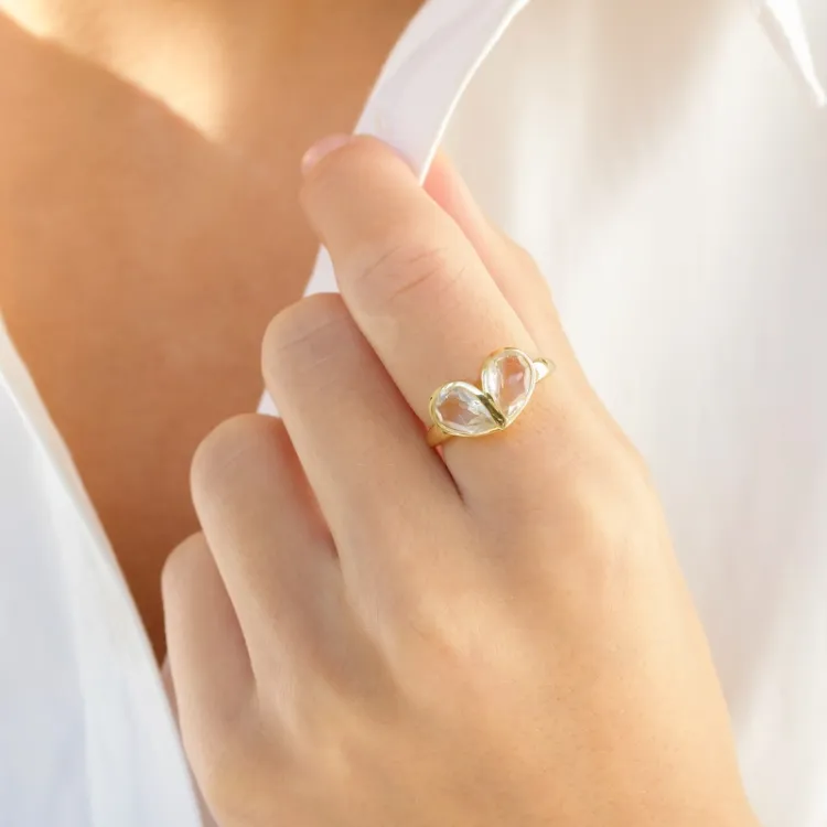 klar kvarts ring i förgylld mässing - Loom Stones