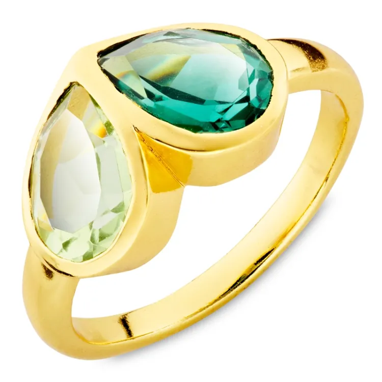 grön kristal ring i förgylld mässing - Loom Stones
