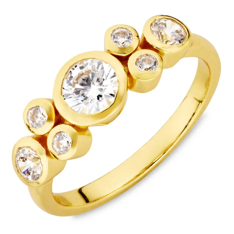 zirkon ring i förgylld mässing - Bubbly Sparkle