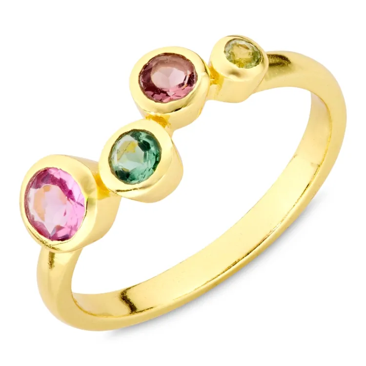multifärgat kristal ring i förgylld mässing - Bubbly Twist