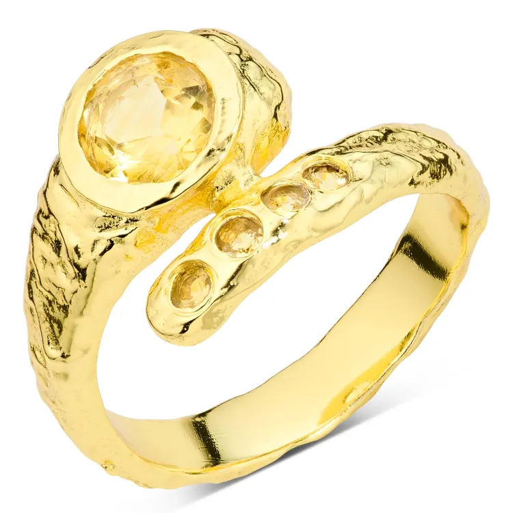 gul kristal ring i förgylld mässing - Eliné