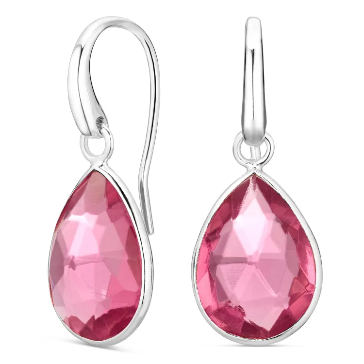 rosa kristal örhängen i försilvrad mässing - Loom Stones
