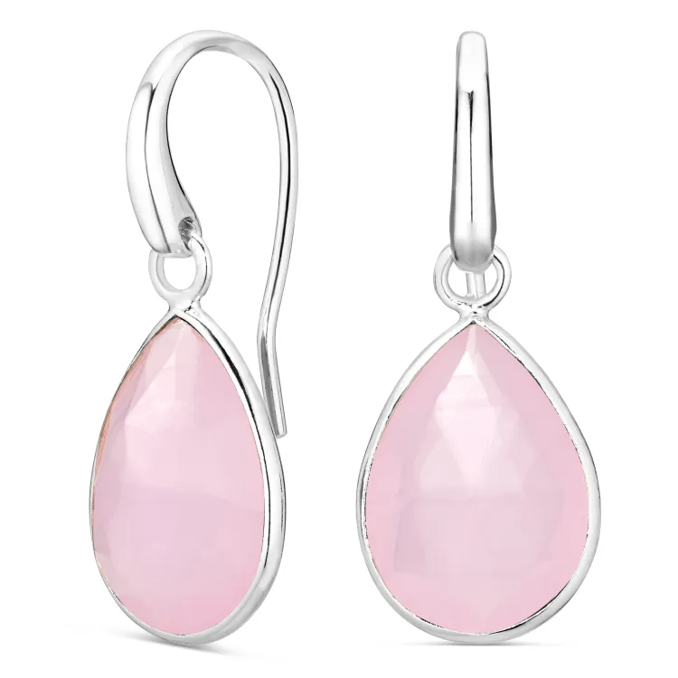 rosa krystal örhängen i försilvrad mässing - Loom Stones