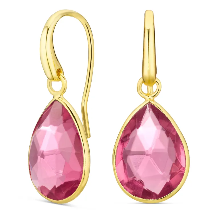rosa kristal örhängen i förgylld mässing - Loom Stones