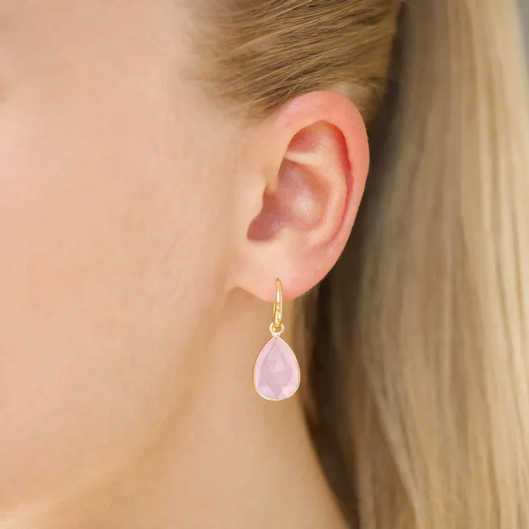 rosa krystal örhängen i förgylld mässing - Loom Stones