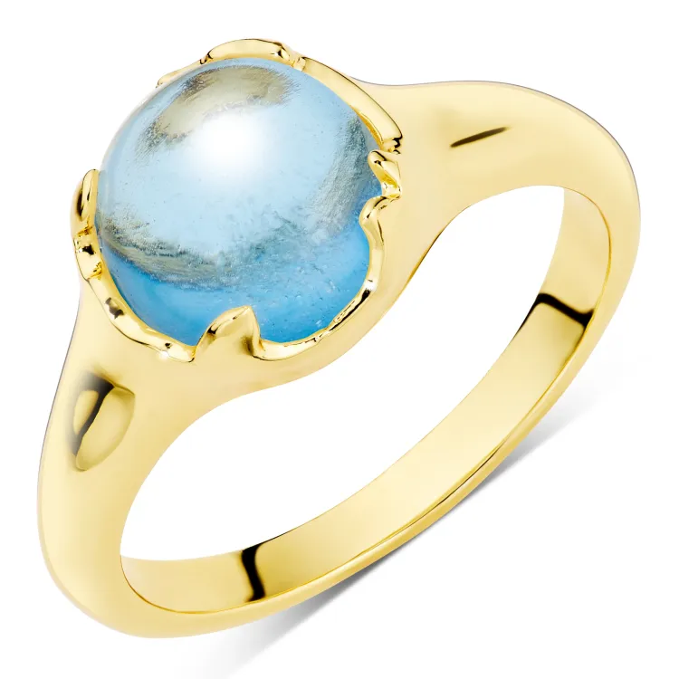 mörkblå kristal ring i förgylld mässing - Loom Stones