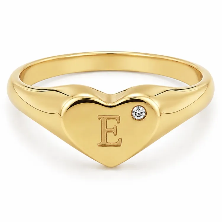 bokstav e zirkon ring i förgylld mässing - My Letter