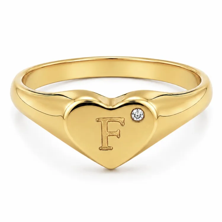 bokstav f zirkon ring i förgylld mässing - My Letter