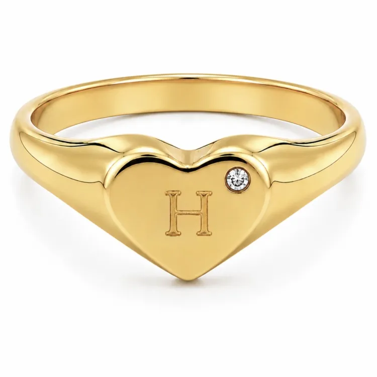 bokstav h zirkon ring i förgylld mässing