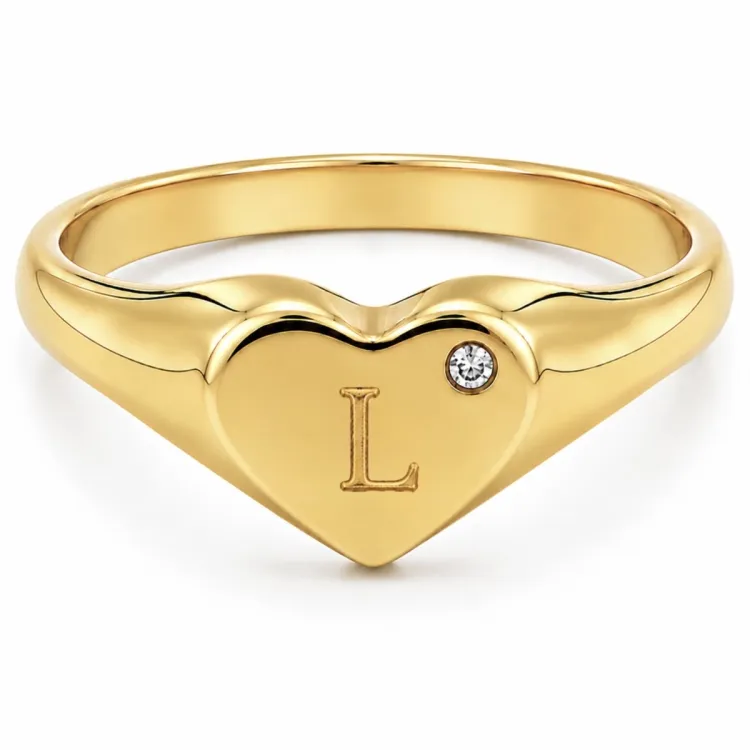 bokstav l zirkon ring i förgylld mässing