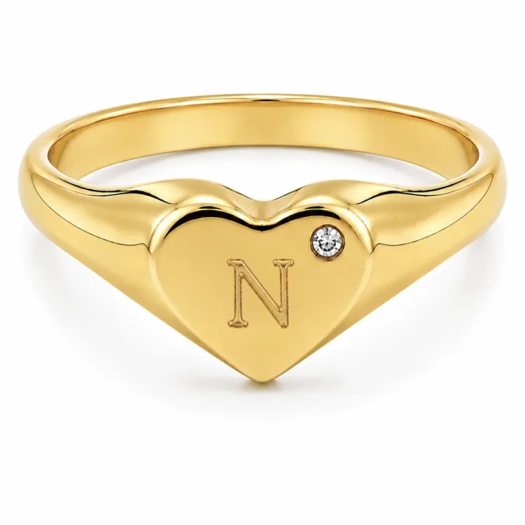 bokstav n zirkon ring i förgylld mässing - My Letter