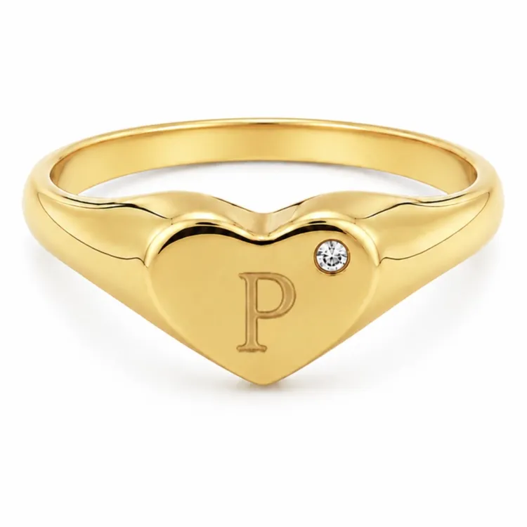 bokstav p zirkon ring i förgylld mässing - My Letter