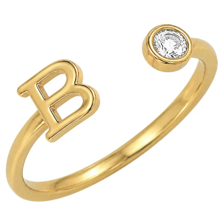 bokstav b zirkon ring i förgylld mässing - My Letter