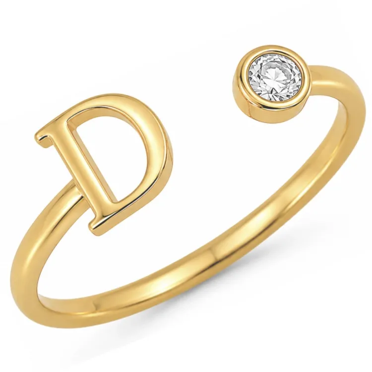 bokstav d zirkon ring i förgylld mässing - My Letter