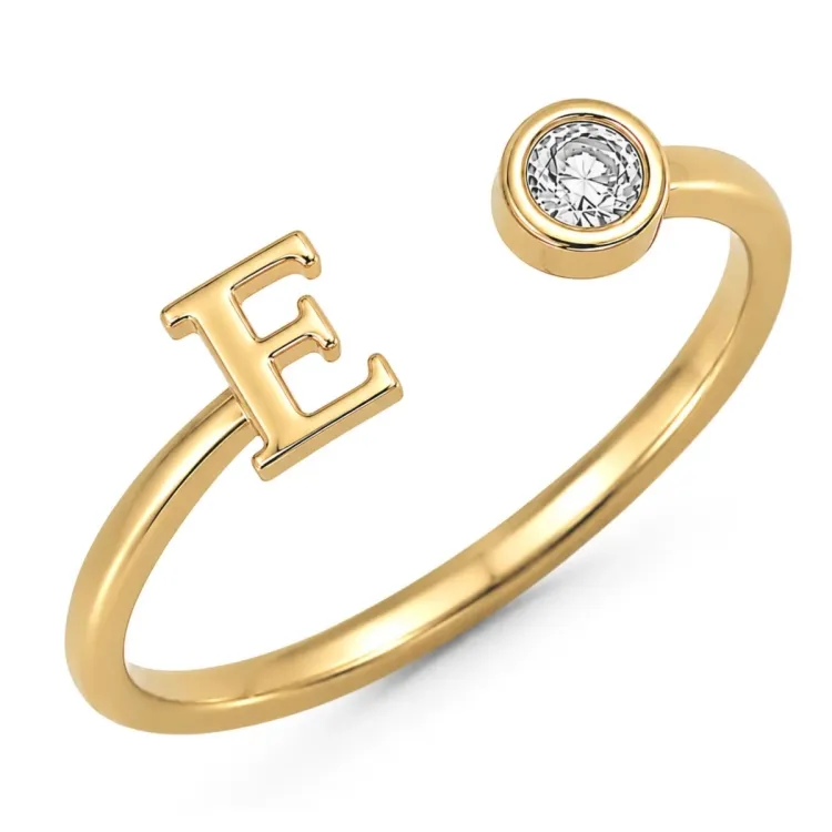 bokstav e zirkon ring i förgylld mässing - My Letter