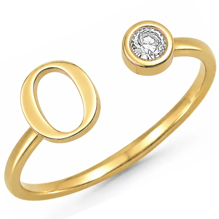 bokstav o zirkon ring i förgylld mässing - My Letter