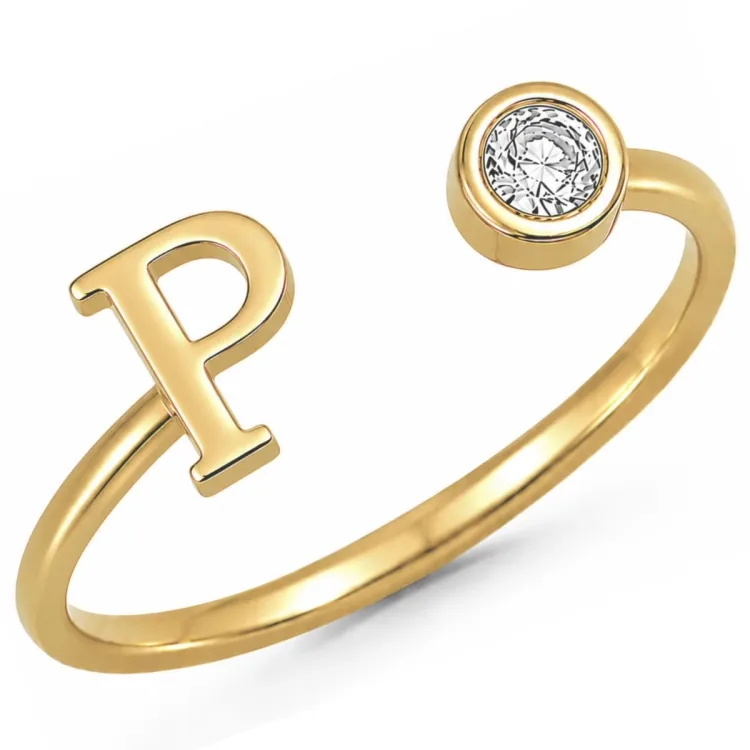 bokstav p zirkon ring i förgylld mässing - My Letter