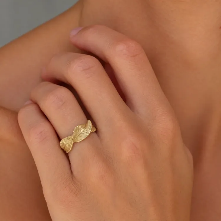 blad ring i förgylld mässing - Pure Nature