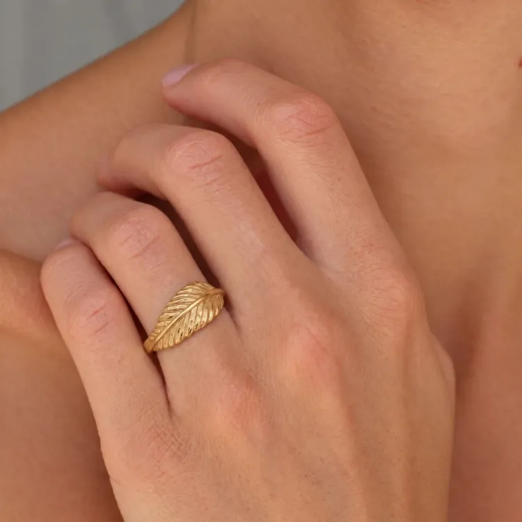 blad ring i förgylld mässing - Pure Nature