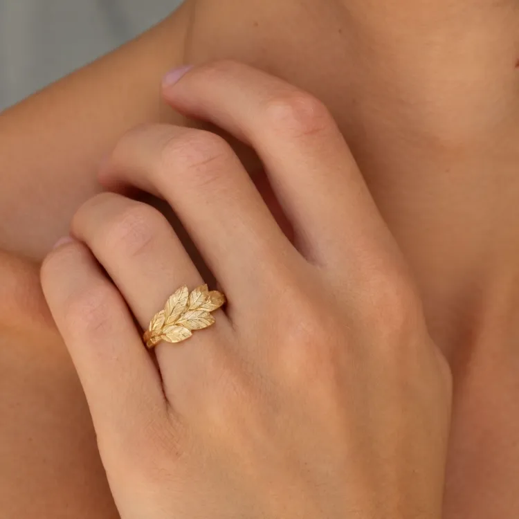 blad ring i förgylld mässing - Pure Nature