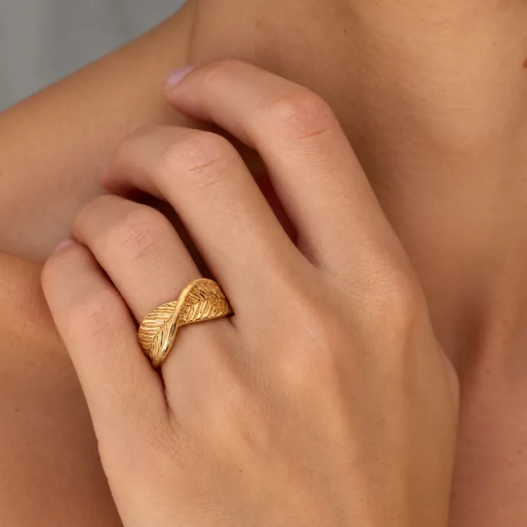blad ring i förgylld mässing - Pure Nature