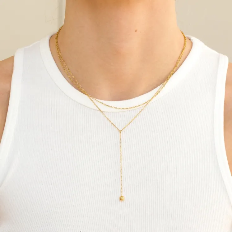 vattentät Y-halsband i förgyllt stål 38 + 4 cm x   - OCEANA