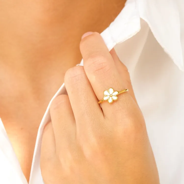 vattentät blommor ring i förgyllt stål - OCEANA