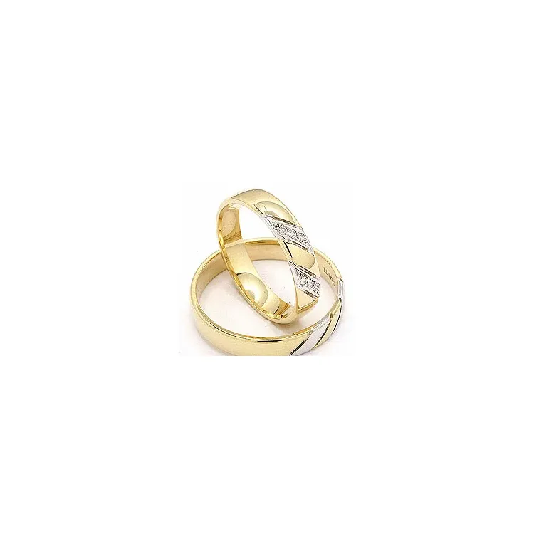 tvåfärgad vigselsringar i 14  karat guld- och vitguld 6 x 0,008 ct - set