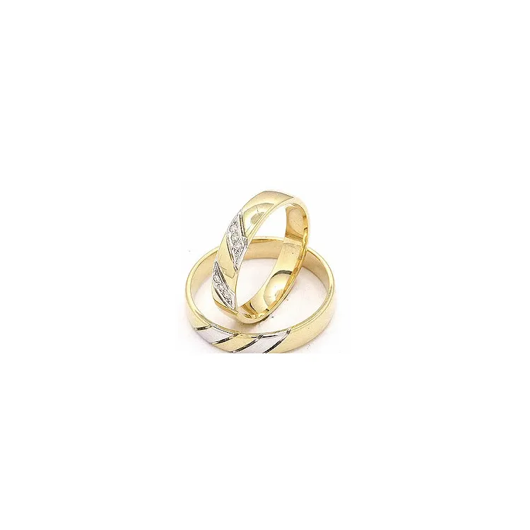 tvåfärgad vigselsringar i 14  karat guld- och vitguld 6 x 0,008 ct - set