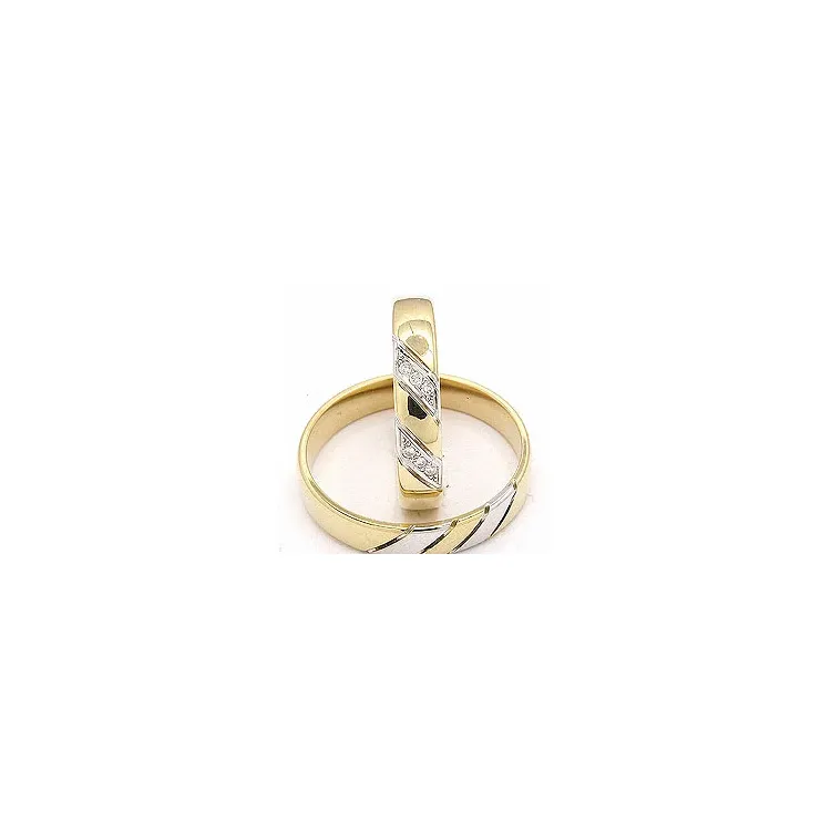 tvåfärgad vigselsringar i 14  karat guld- och vitguld 6 x 0,008 ct - set