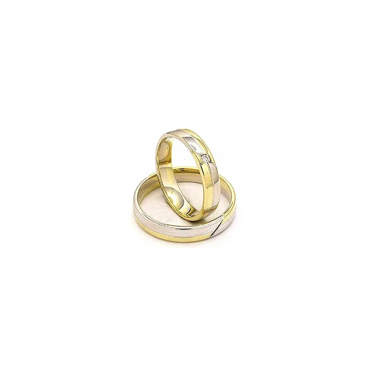 Vigselsringar i 14  karat guld- och vitguld 0,025 ct - set