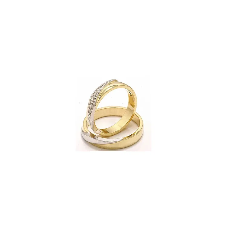 tvåfärgad vigselsringar i 14  karat guld- och vitguld 0,08 ct - set