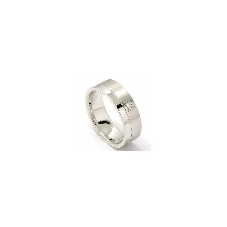 Matt och blank bred diamant vigselsring i 14  karat vitguld 1 x 0,05 ct