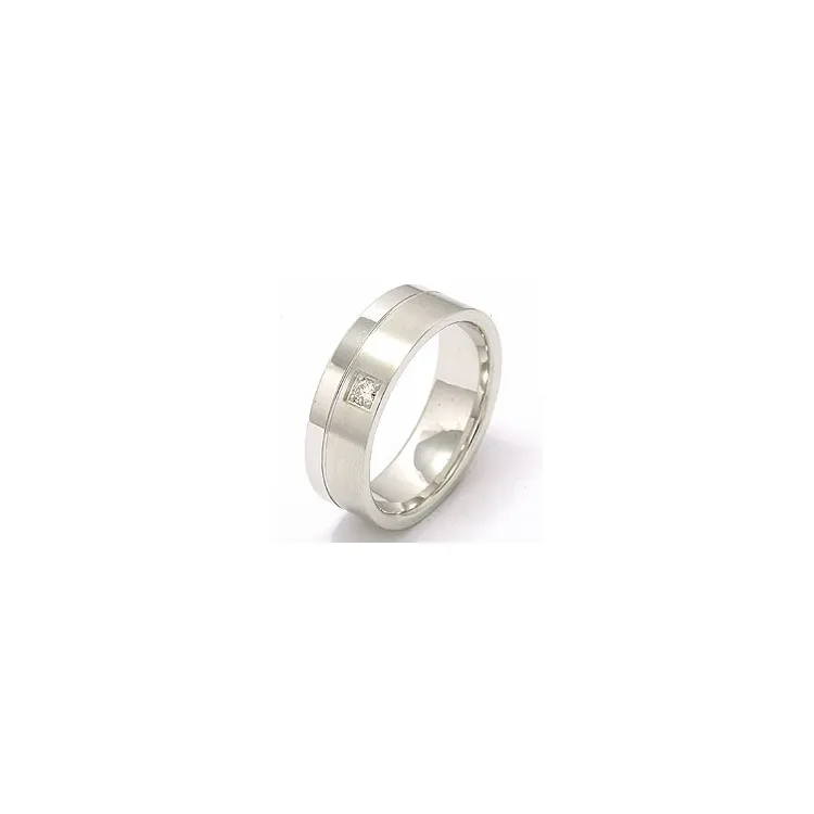 Matt och blank bred diamant vigselsring i 14  karat vitguld 1 x 0,05 ct