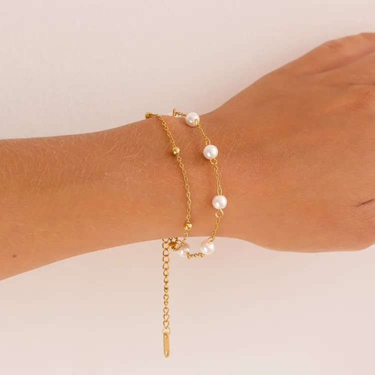 vattentät pärla armband i förgyllt stål - OCEANA